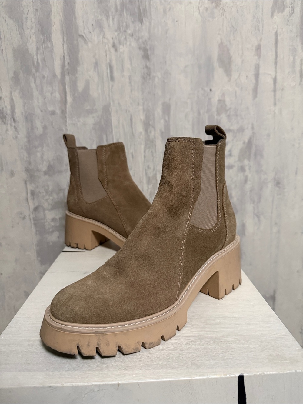 Dolce Vita Taupe Suede Chelsea Lug Bootie